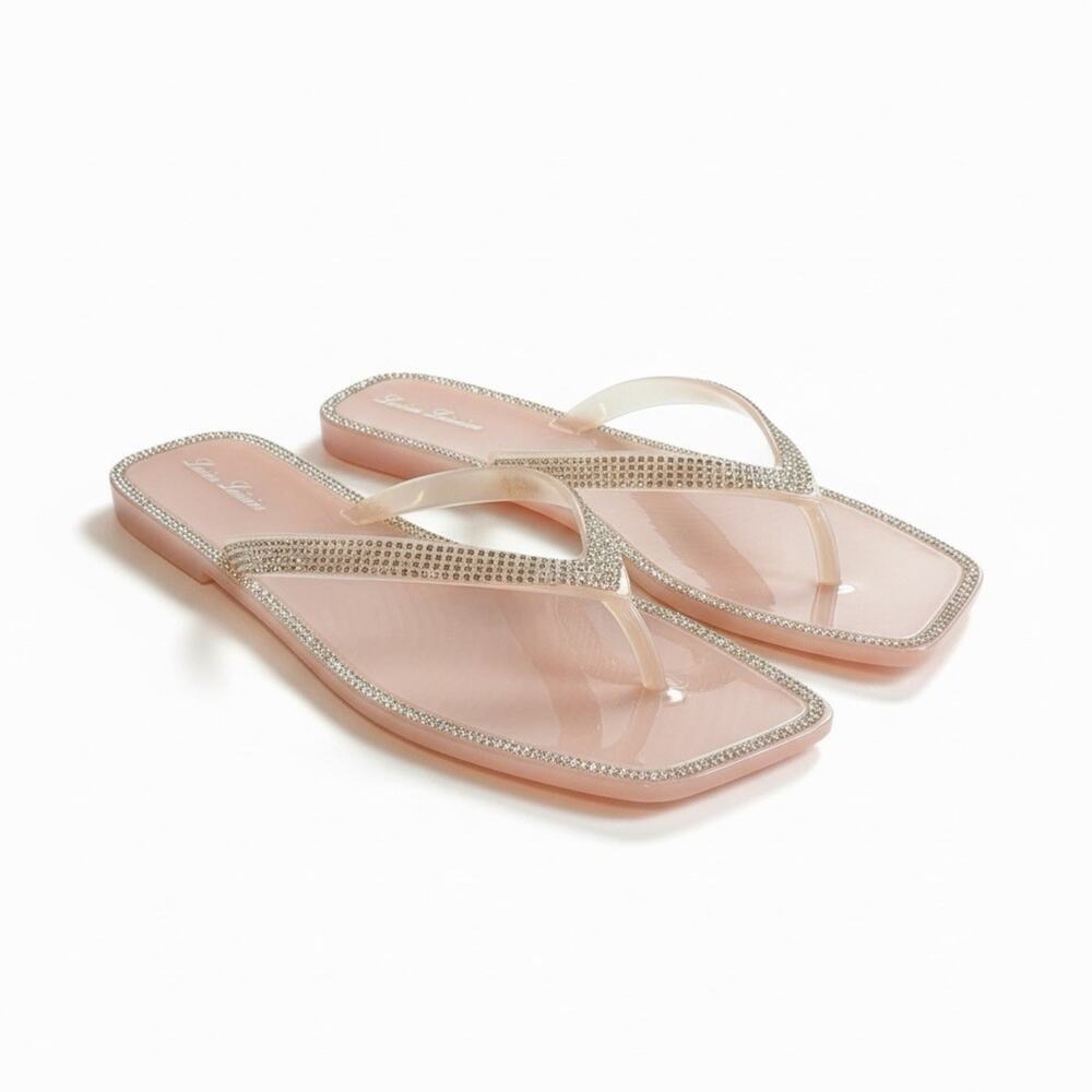 Lauren Lorraine Tampa Pink Rhinestone Jelly Sandal Flip Flop Size 7.5 NIB